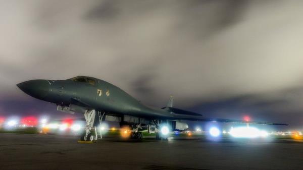 A US Air Force B-1B Lancer bomber sits on the runway at Andersen Air Force ba<em></em>se, Guam July 18, 2017