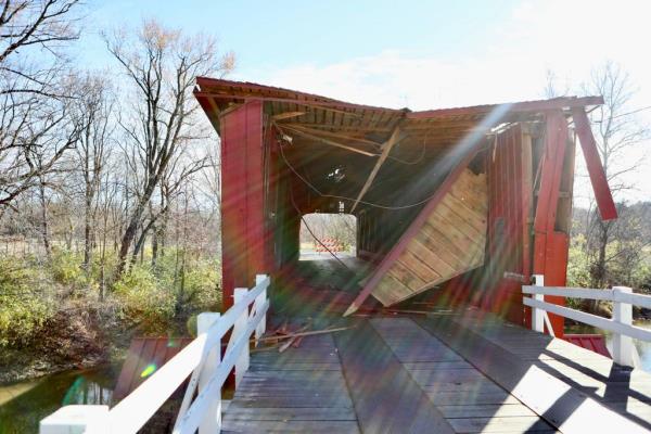 The Red Covered Bridge in Princeton, Illinois, was severely damaged on Nov. 16, 2023, after a truck tried to cross the historic structure. Built in 1863, it's believed to be one of o<em></em>nly five 19th century covered bridges left in Illinois.