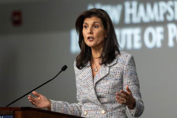 Former U.N. Ambassador Nikki Haley delivers a speech Sept. 22 on her eco<em></em>nomic policy at the New England Institute of Politics at Saint Anselm College in Manchester, New Hampshire. Ahead of the second Republican presidential debate, Haley rolled out her eco<em></em>nomic proposal, which included cutting middle-class taxes, tackling inflation and natio<em></em>nal debt, and reducing federal government control.