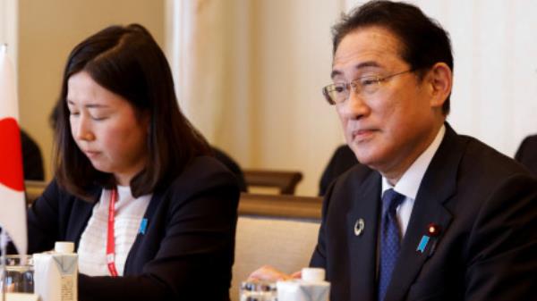 FILE PHOTO: Japan's Prime Minister Fumio Kishida attends a bilateral meeting held by U.N. Secretary General Anto<em></em>nio Guterres (not pictured), on the sideline of the G7 leaders' summit in Hiroshima, western Japan 21 May, 2023. REUTERS/Andro<em></em>niki Christodoulou/Pool