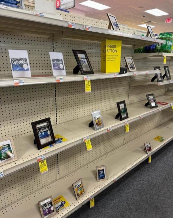 The unusual store display was started after homeless people began snatching the products off the shelves of the drugstore