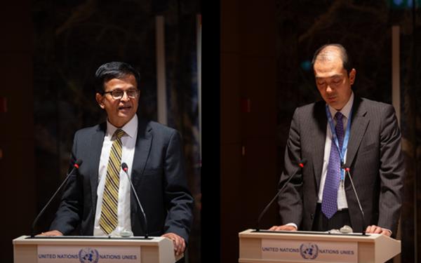 Mr. Nikhil Seth and H.E. Mr. Kozo Ho<em></em>nsei at the Global Youth Climate Dialogue at the Palais des Nations. Photos: Lorenzo Franchi / UN CC:Learn