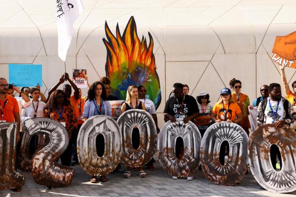 Climate activists protest during the United Nations Climate Change Co<em></em>nference COP28 in Dubai