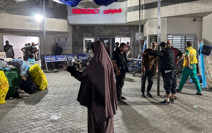 The scene outside the emergency ward of Al-Shifa hospital in Gaza City on Saturday night