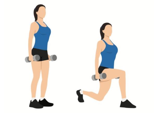 demo<em></em>nstration of dumbbell split squats, co<em></em>ncept of exercises to regain balance