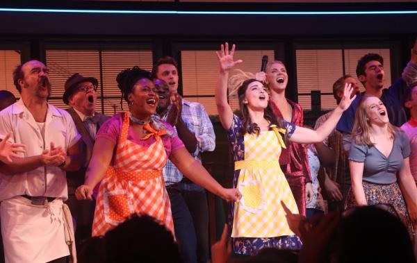 Charity Angel Dawson, Sara Bareilles, Amanda Kloots, Caitlin Houlahan and  Christopher Fitzgerald during the curtain call at 