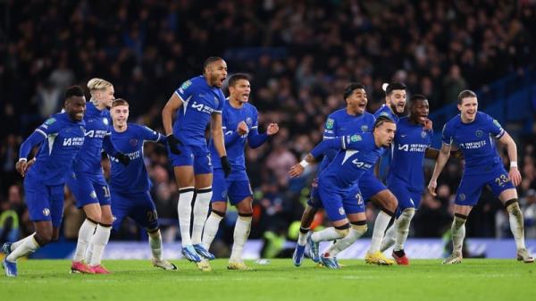 Chelsea players react as they secured their place in the semi-finals