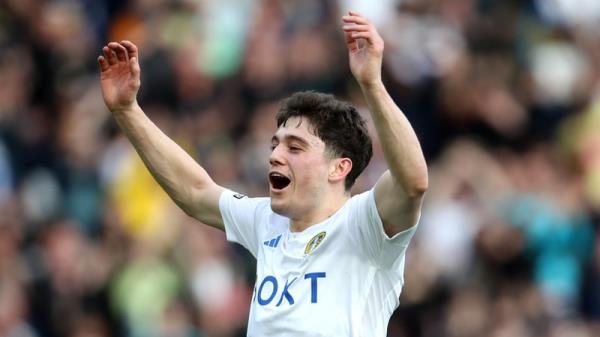 Dan James celebrates sealing the win that sent Leeds United top of the table