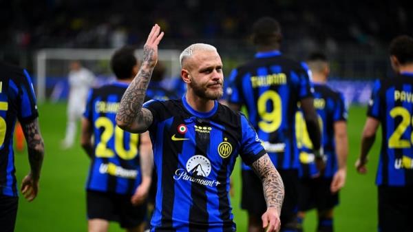 Inter Milan's Federico Dimarco celebrates his goal