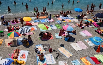 Empty towels on a beach