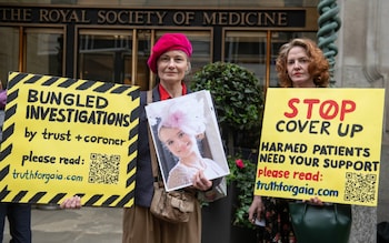 Protestors outside the Royal Society of Medicine at a co<em></em>nference to discuss whistleblowers and patient safety