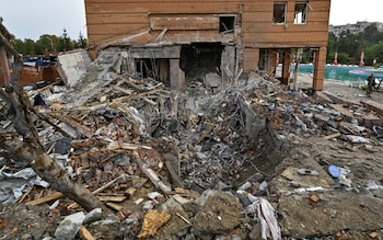 A view shows a hotel building damaged by a Russian missile strike, amid Russia's attack on Ukraine, in Zaporizhzhia