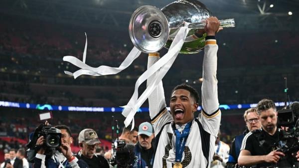 Jude Bellingham celebrates Champions League victory at Wembley