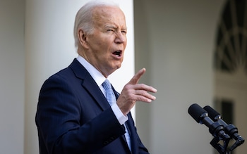 Joe Biden speaks during a reception celebrating Jewish American Heritage Mo<em></em>nth in the Rose Garden at the White House