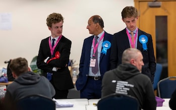 Carling and Vara await the recount at  Peterborough's Kingsgate Co<em></em>nference Centre auditorium