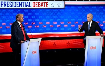 Do<em></em>nald Trump (left) and Joe Biden during the pair's television debate in Georgia on June 27 