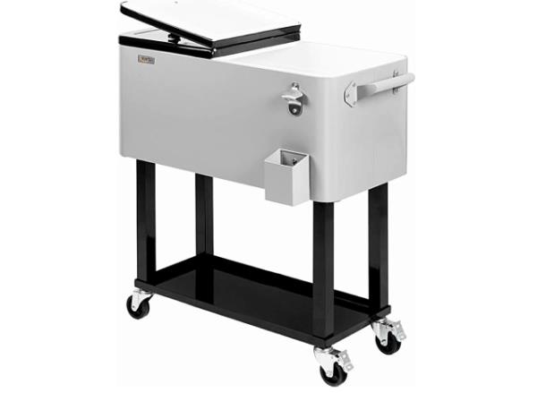 a me<em></em>tal portable patio cart cooler and storage