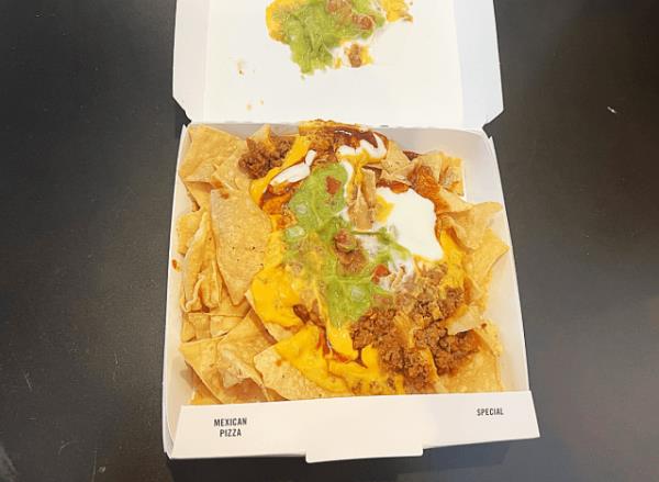 taco bell loaded nachos in an open takeout box