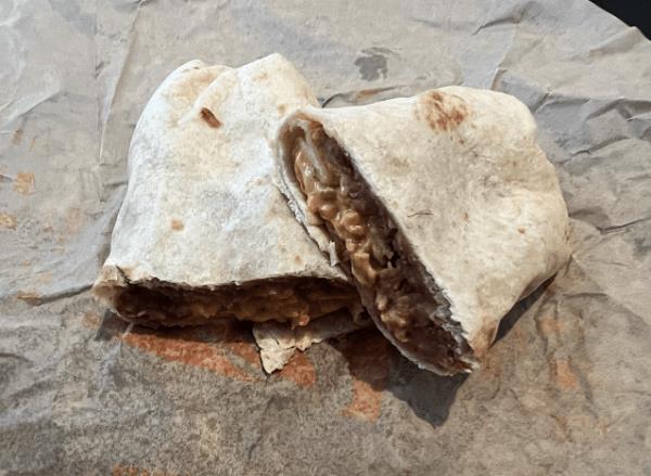 taco bell bean and rice burrito cut open 