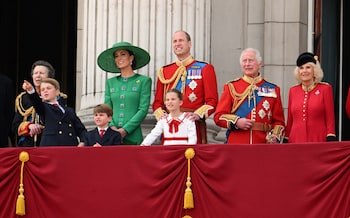 Royals stand on the balcony of Buckingham Palace to watch the fly-past in 2023