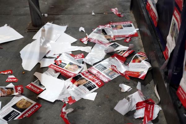 A general view of posters for Israelis that were kidnapped by Hamas as seen on a wall on Broadway in the Noho section of New York, NY as seen on November 16, 2023. 