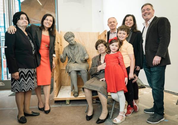 Former master seamstress Maria Pulsone, 95, was reunited with a long-lost statue of herself that was displayed in the lobby of her Garment District employer for nearly four decades. 