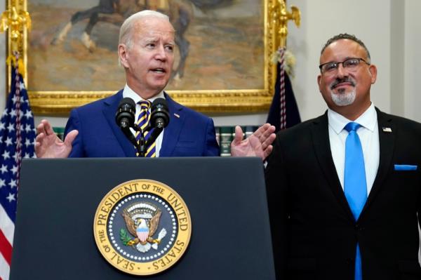 President Joe Biden speaks a<em></em>bout student loan debt forgiveness in the Roosevelt Room of the White House, Aug. 24, 2022, in Washington.