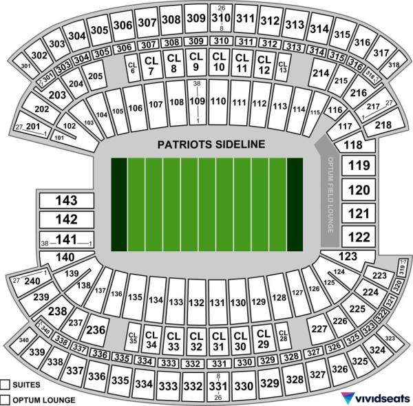 A map of Foxborough, MA's Gillette Stadium.