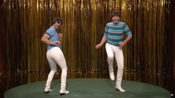 Matthew McCo<em></em>naughey and Jimmy Fallon both busted a move in tight white pants. 