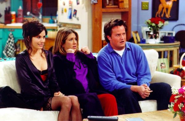 Courteney Cox Arquette, Jennifer Aniston and Matthew Perry on Friends.