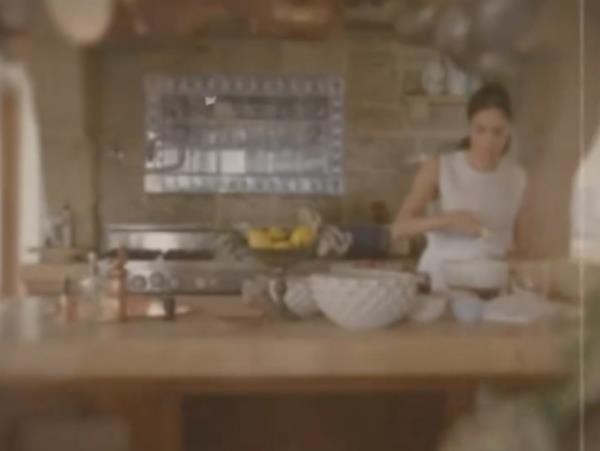 Meghan Markle unveiling her new brand, American Riviera Orchard, in a kitchen setting