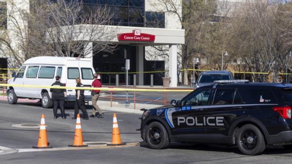 A police vehicle is parked outside Saint Alpho<em></em>nsus Regio<em></em>nal Medical Center in Boise, Idaho, on March 20, 2024. 