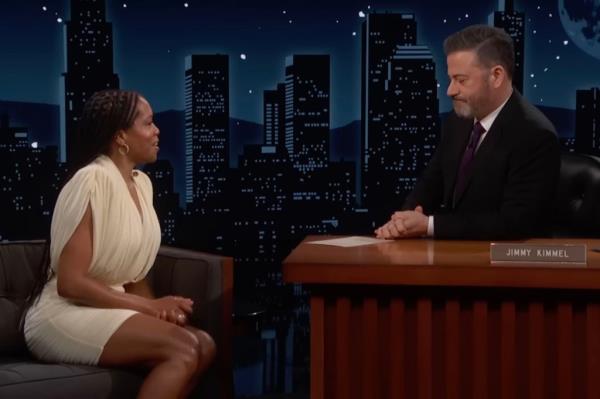 Regina King talking to Jimmy Kimmel on his show. 