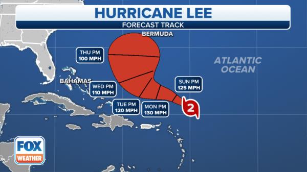 Hurricane Lee's current forecast track.