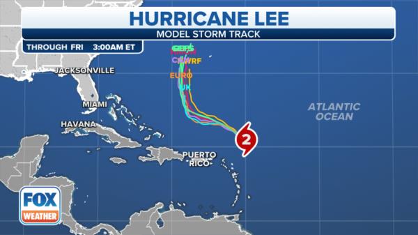 Lee's forecasted tracks ba<em></em>sed on different models.