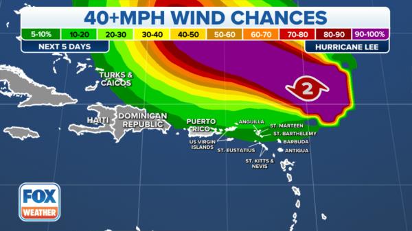 The high winds expected to be experienced in the path of Hurricane Lee.