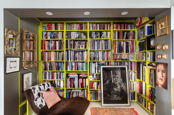 The library has built-in bookcases.