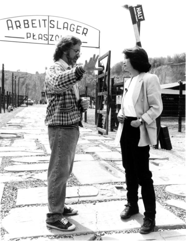 Steven Spielberg is interviewed on the set of 