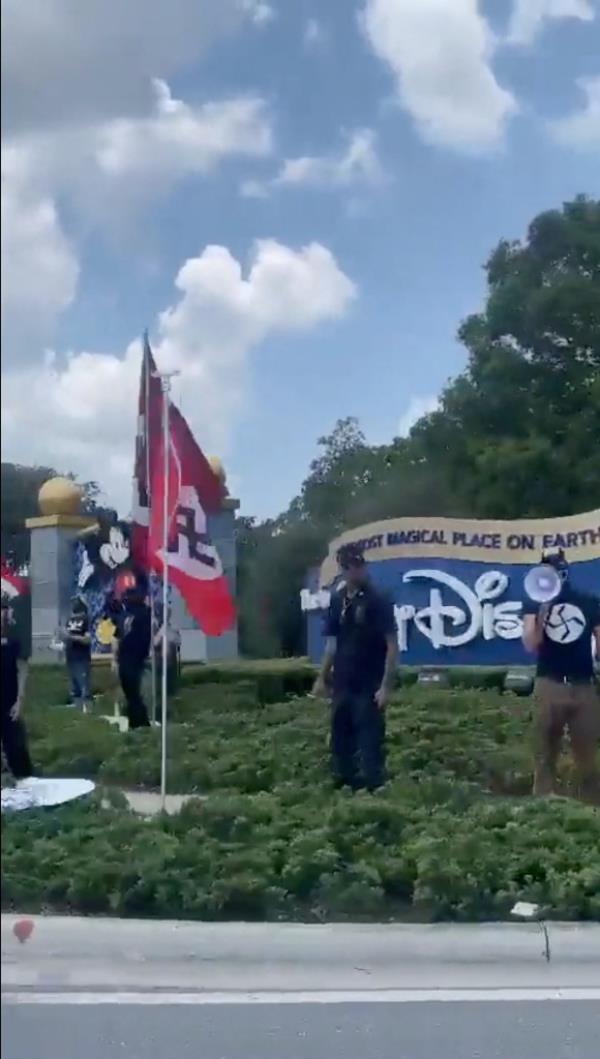 A Florida state legislator posted video and images on her social media showing several individuals waving Nazi flags outside Walt Disney World in Orlando on Friday.