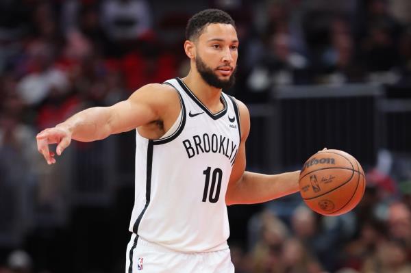 Ben Simmons #10 of the Brooklyn Nets dribbles up the court against the Chicago Bulls