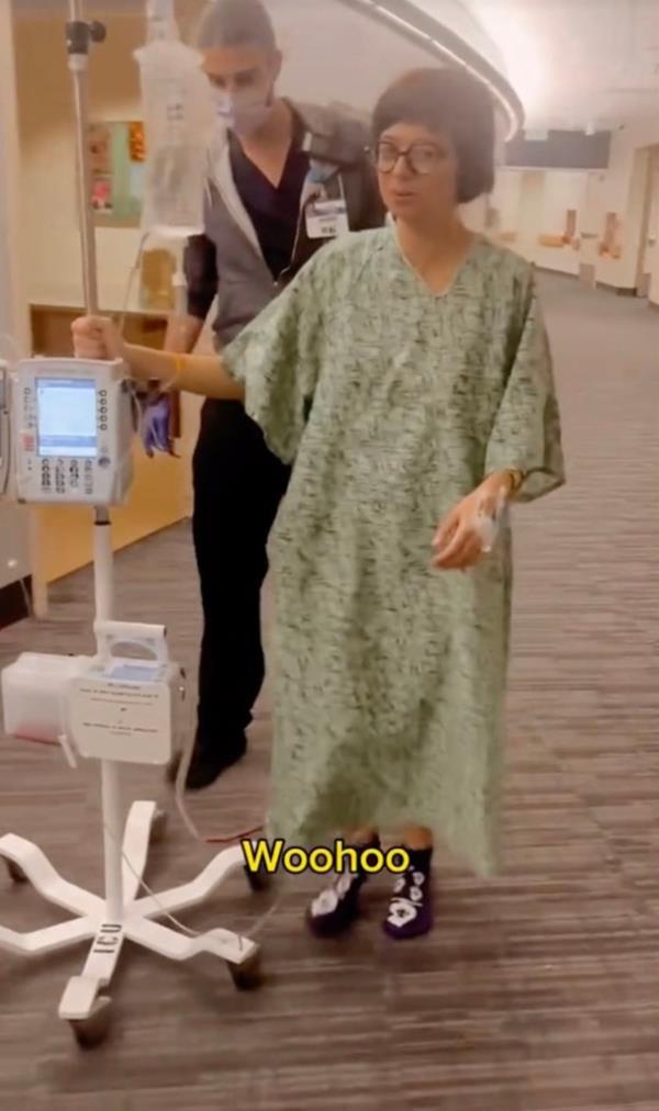 Kate Micucci shared a video from the hospital via TikTok.