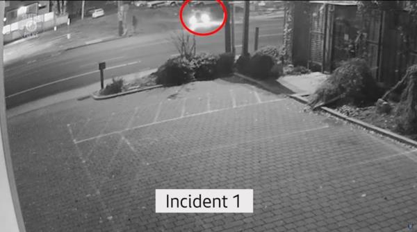 A screengrab of the car hitting a pedestrian.