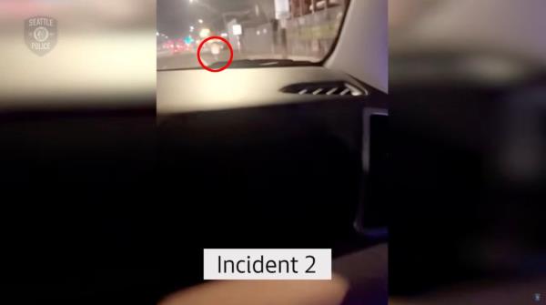 A screengrab from inside the vehicle showing the car approaching an unsuspecting pedestrian.