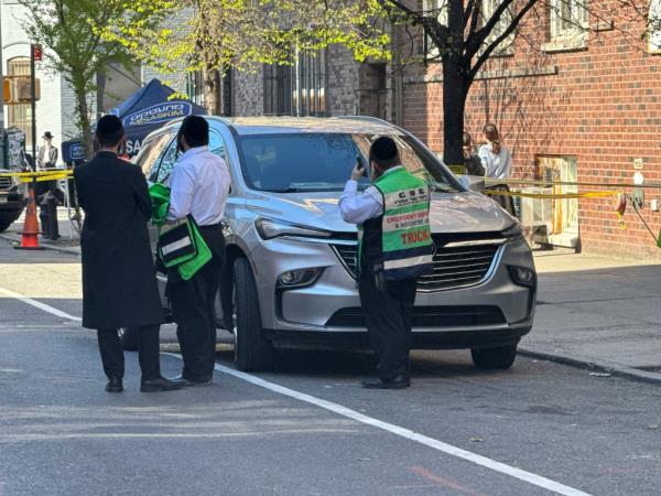 The scene wher<em></em>e a female child was fattaly struck by a vehicle at Franklin Ave and Walla<em></em>bout St in Brooklyn, Tuesday, April 16, 2024.