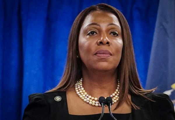 New York Attorney General Letitia James speaking during a press briefing in New York, announcing a settlement a<em></em>bout vegetation removal from Pine Barrens