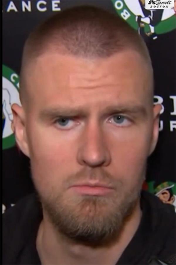 Celtics center Kristaps Porzingis addressed tweaking his leg during Boston's Game 2 win over the Mavericks at TD Garden on Sunday, June 9, 2024. 