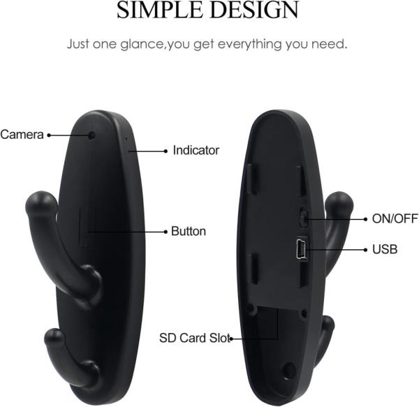 The clothes hook features a camera which is embedded into the device.