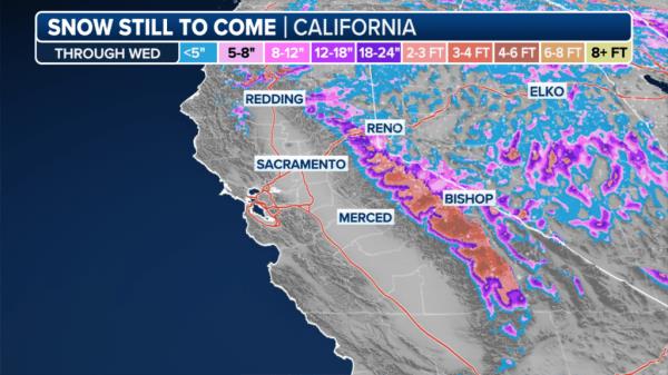 A significant winter storm is anticipated for the Sierra Nevada, with several feet of snow likely above 5,000-6,000 feet.