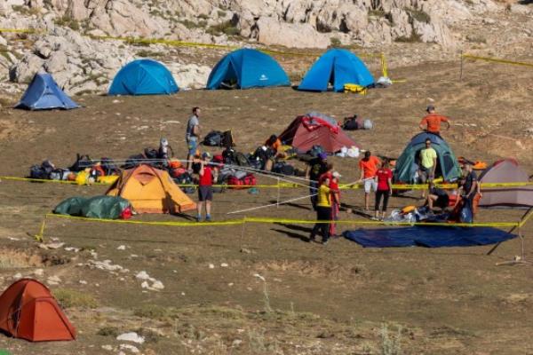 The ba<em></em>se camp of internatio<em></em>nal rescuers is seen near the Morca Cave as a rescue operation co<em></em>ntinue to reach U.S. caver Mark Dickey who fell ill and became trapped some 1,000 meters (3,280 ft) underground, near Anamur in Mersin province, southern Turkey September 8, 2023. REUTERS/Umit Bektas