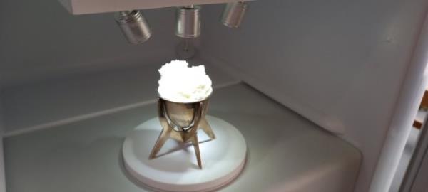 A view of the world's first vanilla ice cream derived from plastic waste, made by artist and designer Eleanora Ortolani, in a display freezer at Central Saint Martins in London, Britain September 18, 2023. REUTERS/Stuart McDill